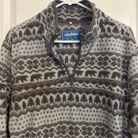 Chubbies The Bear Hug Black and Gray Patterned Quarter Fleece Warm Size Large L - Picture 3 of 8